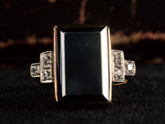 thumbnail of Front profile photo of c1930 Rectangular Black Hematite & Diamond Ring in Yellow and White Gold (on dark background)