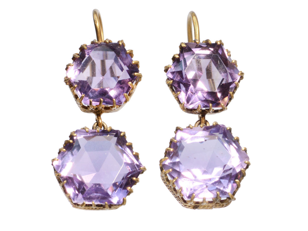 c1900 Hex. Amethyst Earrings (on white background)