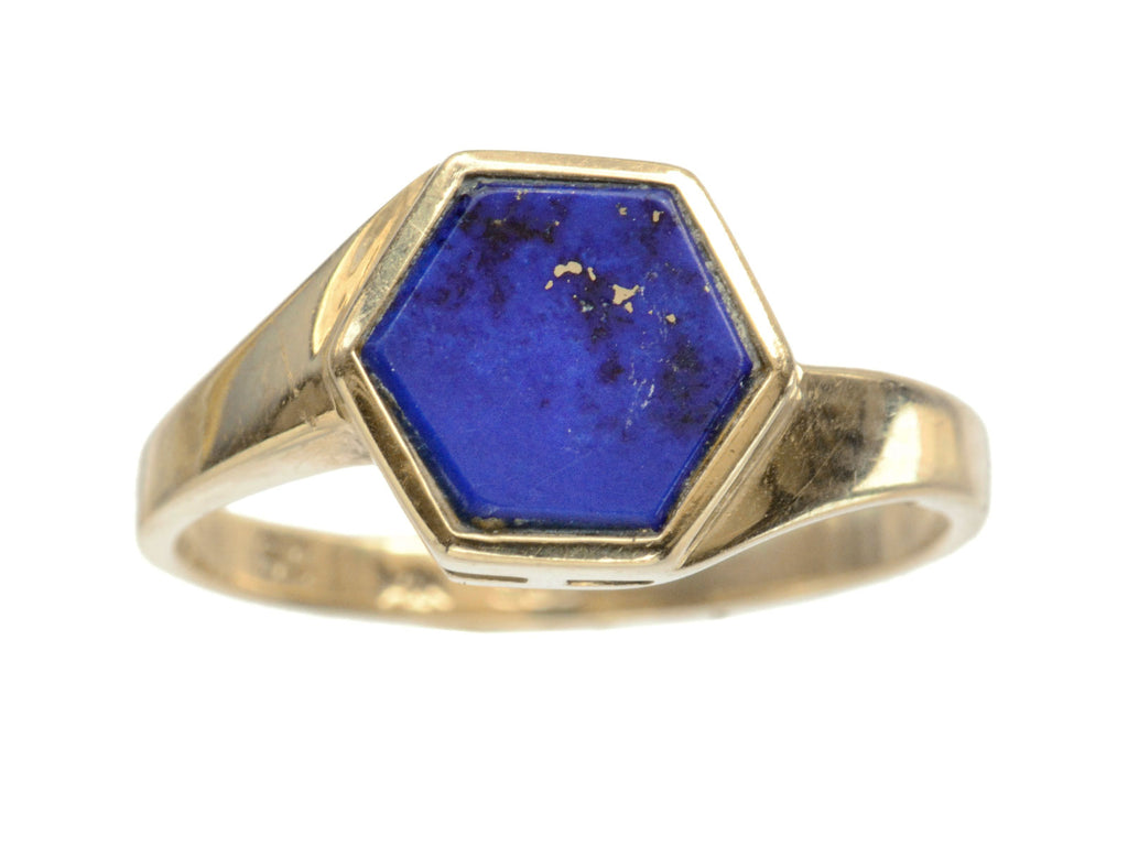 1970s Hexagonal Lapis Ring (on white background)