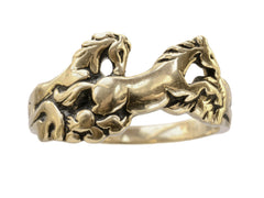 thumbnail of Vintage gold ring with pair of running horses, shown on white background.