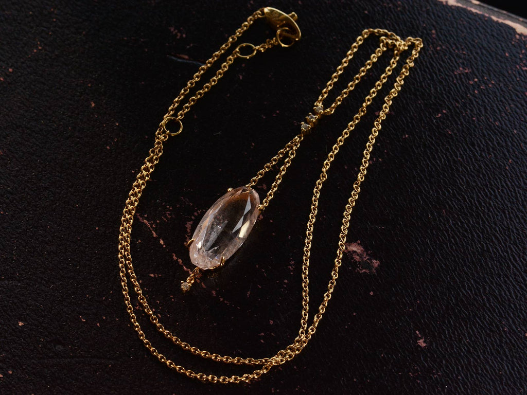 Full view of chain and H Stern Kunzite Pendant Necklace (on dark background)