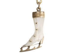 thumbnail of Antique ice skate pendant with mother of pearl and rosy gold fittings (on white background)