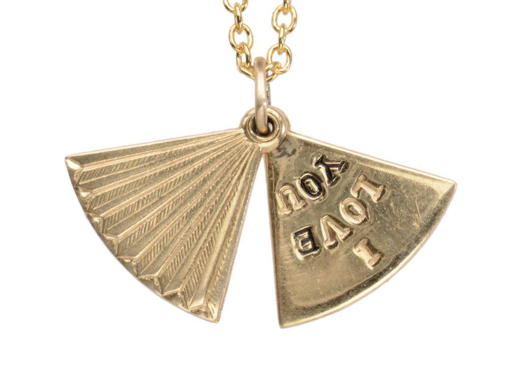 c1960 Gold Fan Pendant (shown open revealing the words "I LOVE YOU")
