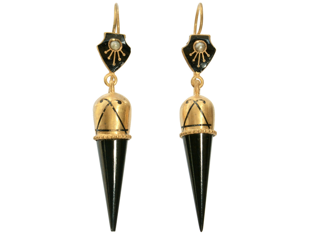 c1880 Black Jet Spike and Yellow Gold Earrings (on white background)