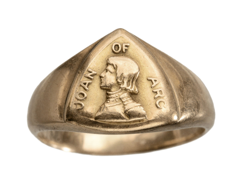 c1900 Rose Gold Joan of Arc Signet Ring (on white background)