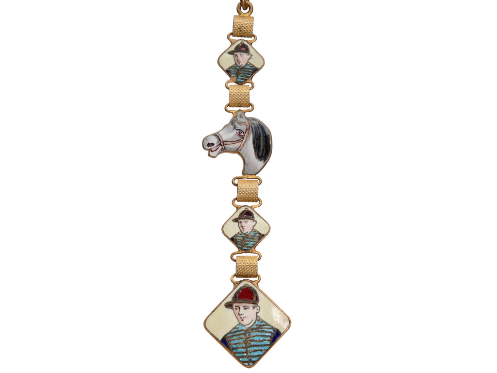 c1910 Enamel Equestrian Fob (on white background)