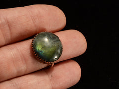 thumbnail of c1900 Labradorite Ring (on finger for scale)