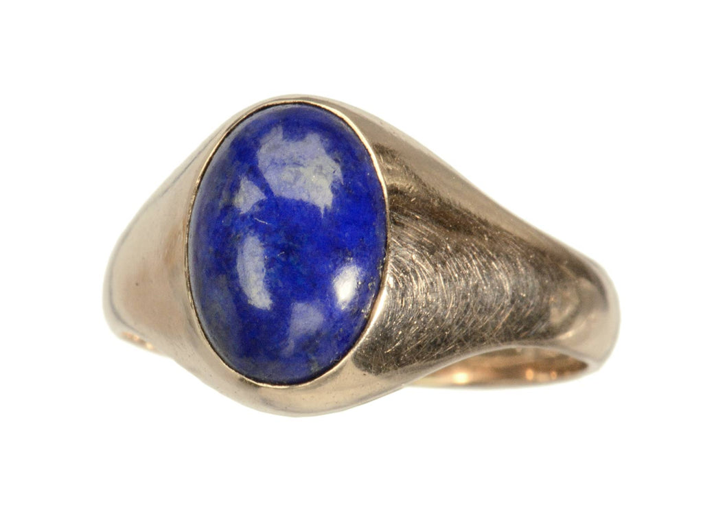 Right detail view of c1920 Lapis Cabochon Ring (on white background)