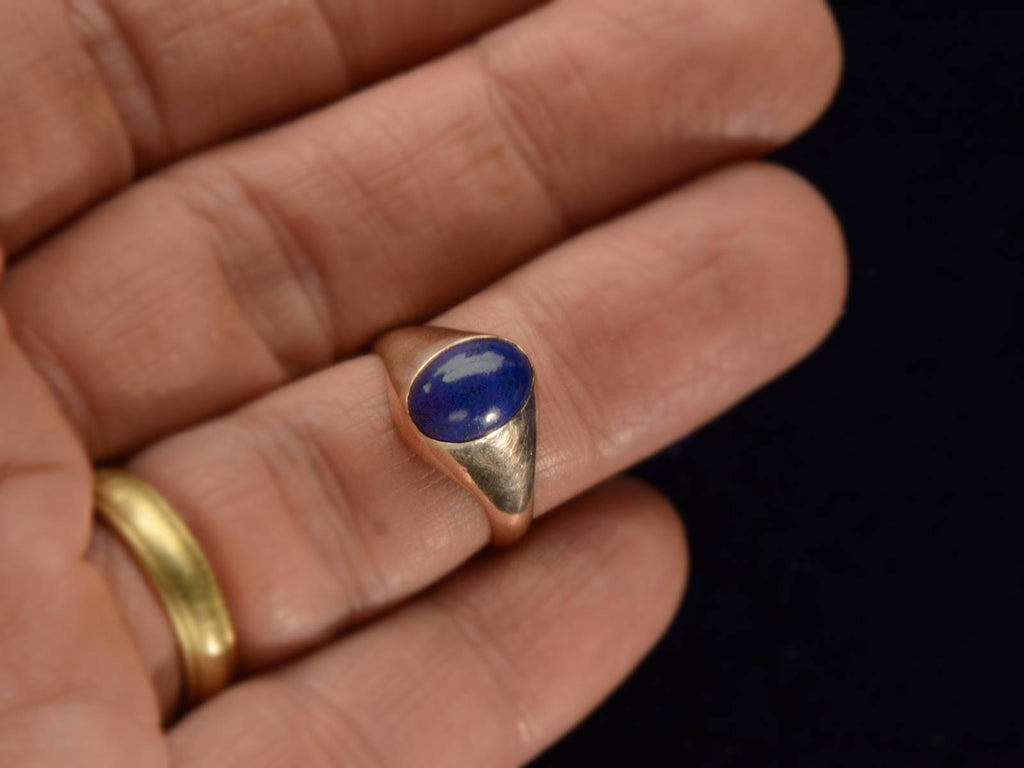 c1920 Lapis Cabochon Ring (on finger for scale)