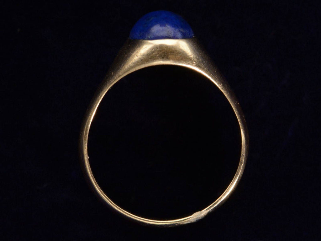 Side profile view of c1920 Lapis Cabochon Ring (on black background)