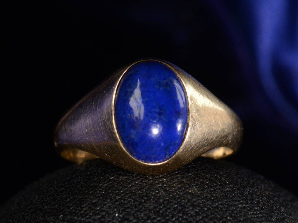 Front view of c1920 Lapis Cabochon Ring (on black background)