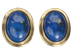 thumbnail of Pair of oval blue lapis lazuli stud earrings in 18k yellow gold, shown on white background.