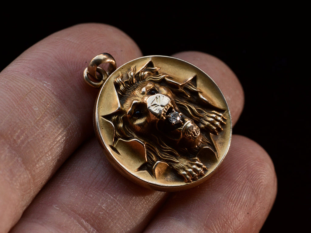 c1890 Victorian Lion Locket (on hand for scale)