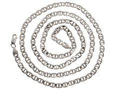 thumbnail of Long mariner style link silver chain shown coiled on white background.