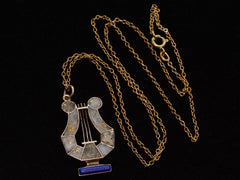 thumbnail of c1870 Gold Quartz Lyre (with chain on black background)