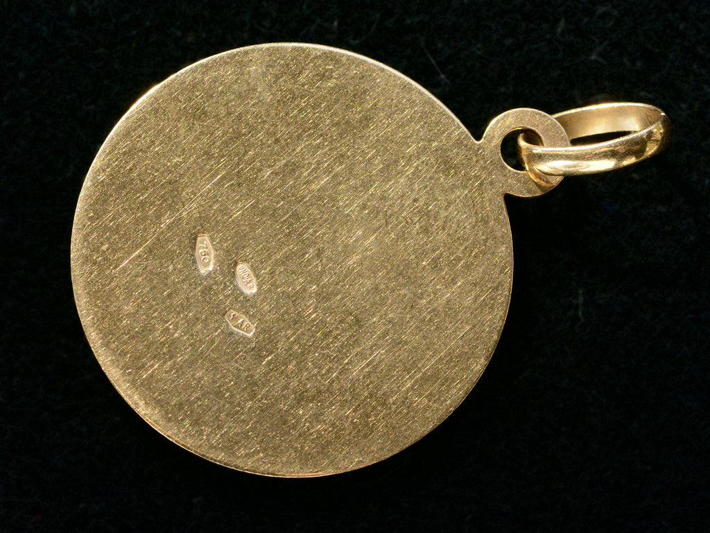A vintage 18K yellow gold medal with the stamps on the back reading "750" "UNO AR" and "1 AR"