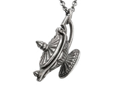 thumbnail of Detail of sterling silver magic lantern pendant hanging from cable chain, shown on white background.