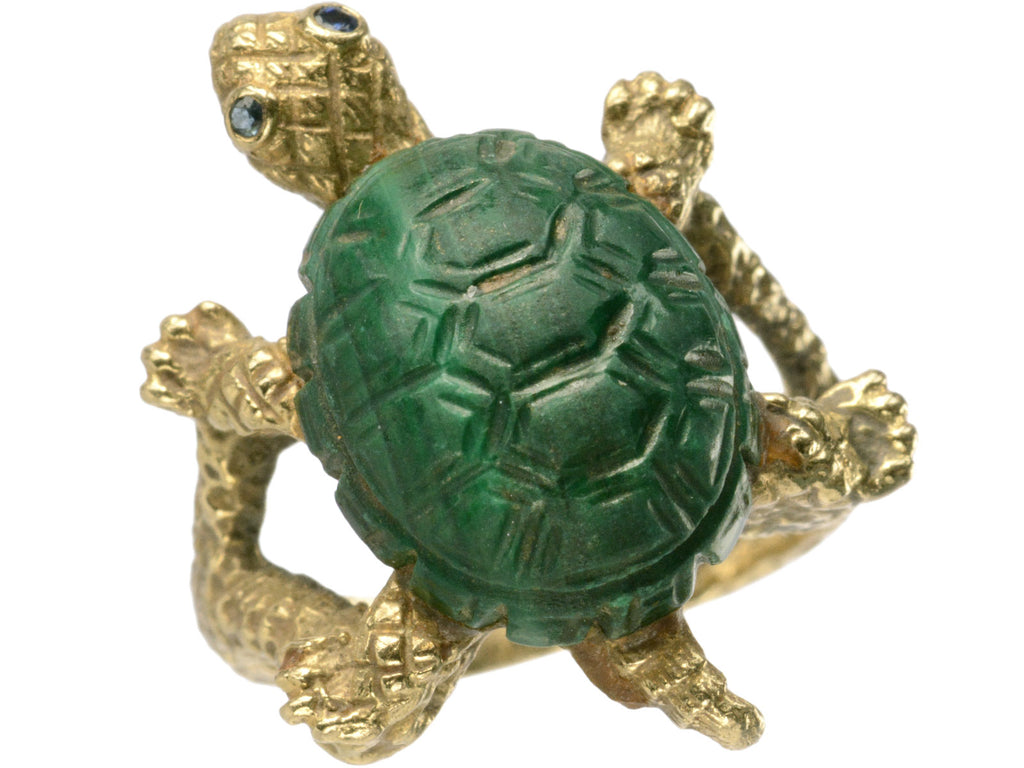 c1970 Malachite Turtle Ring (shown on white background)