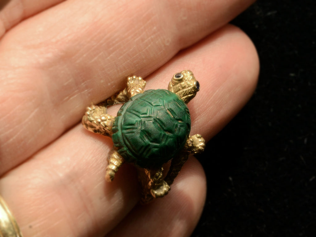 c1970 Malachite Turtle Ring (shown on finger for scale)