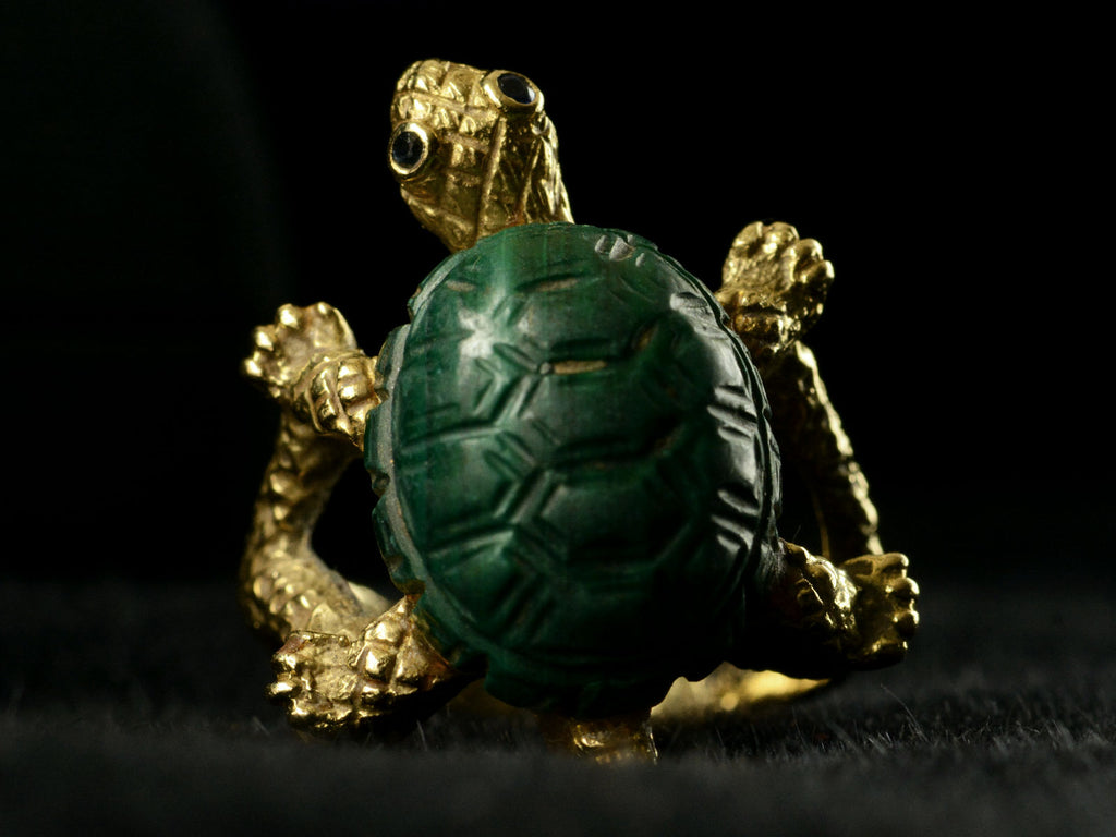 c1970 Malachite Turtle Ring (front view on black background)