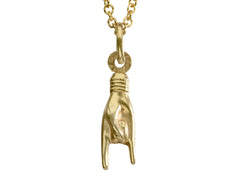 thumbnail of Vintage Yellow Gold Sign of the Horns Hand Pendant on Chain (shown on white background). Stamps visible are Italian hallmarks reading "1 AR" and "750"