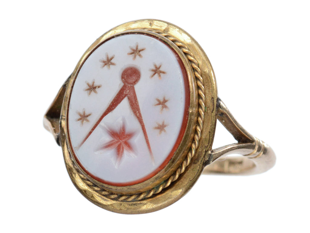 c1900 Masonic Intaglio Ring (angled view on white background)