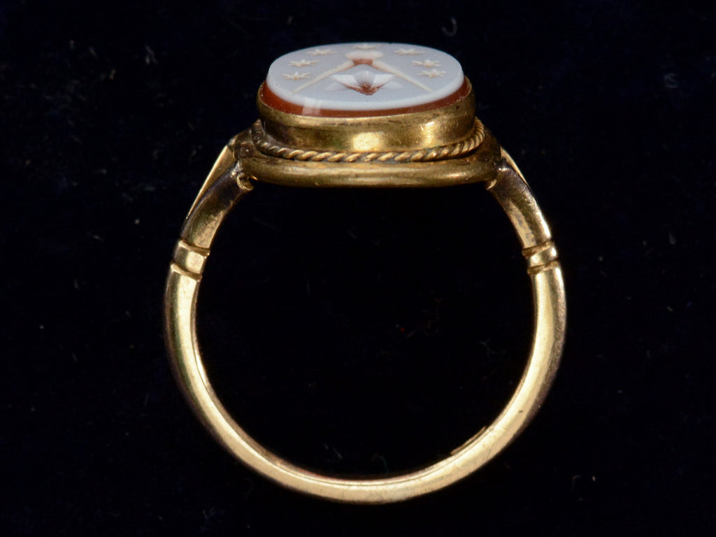 c1900 Masonic Intaglio Ring (side profile view on black background)