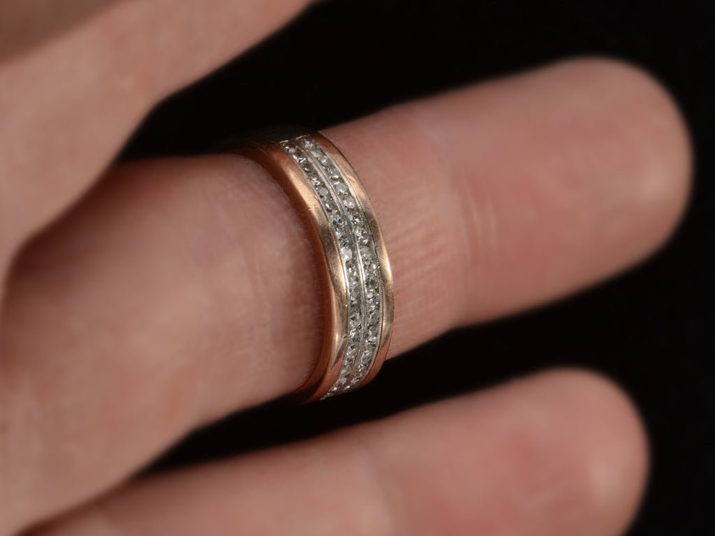 Vintage Men's Diamond Band in Platinum and Rose Gold (shown on finger)