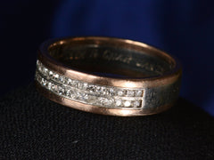 thumbnail of Angled view of Vintage Men's Diamond Band in Platinum and Rose Gold (shown on dark background)