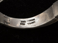 thumbnail of Close up of stamps inside vintage silver bracelet with marks that read "950" "MEXICO" and "TC-25"