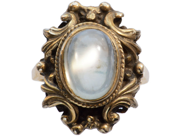 c1920 Nouveau Moonstone and Gold Ring (on white background)