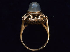 thumbnail of Side profile view of c1920 Nouveau Moonstone and Gold Ring (on dark background)