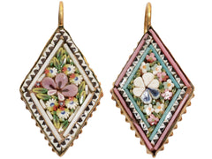 thumbnail of c1950 Diamond Shaped Colorful Mosaic Earrings (shown on white background)