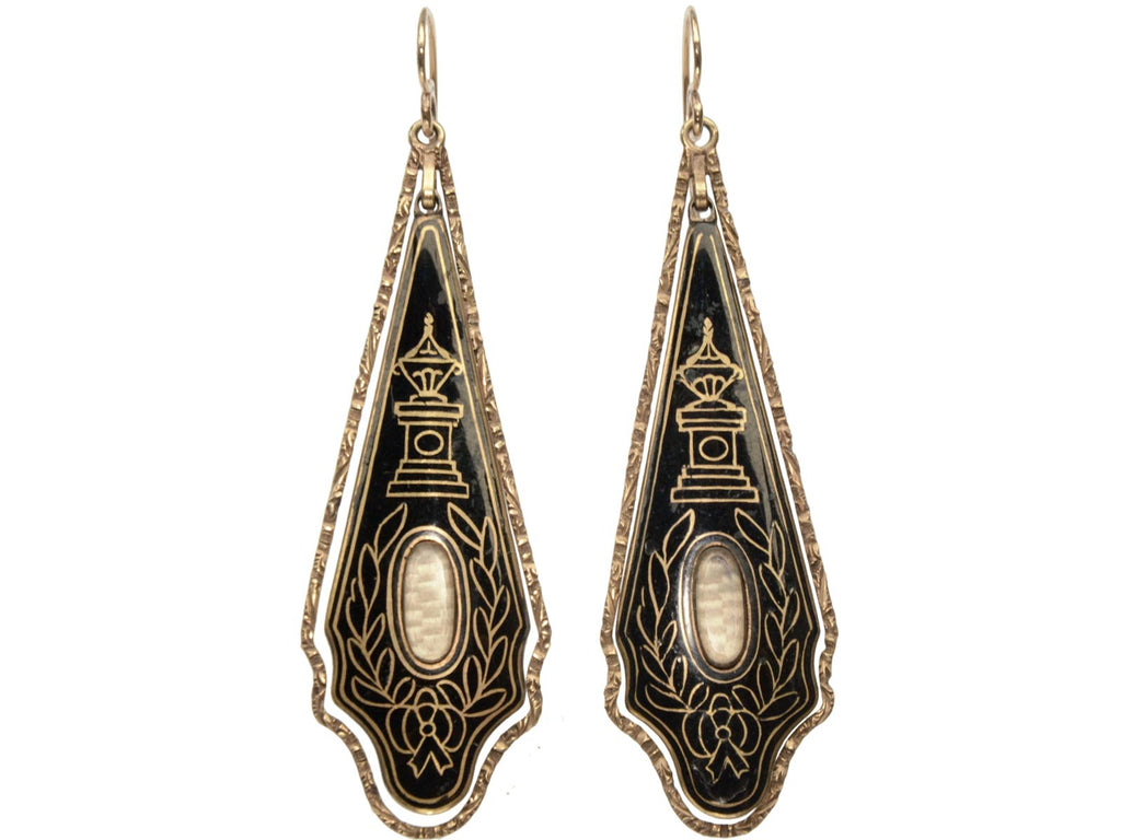 c1820 Georgian Black Enamel Mourning Earrings (shown on white background)