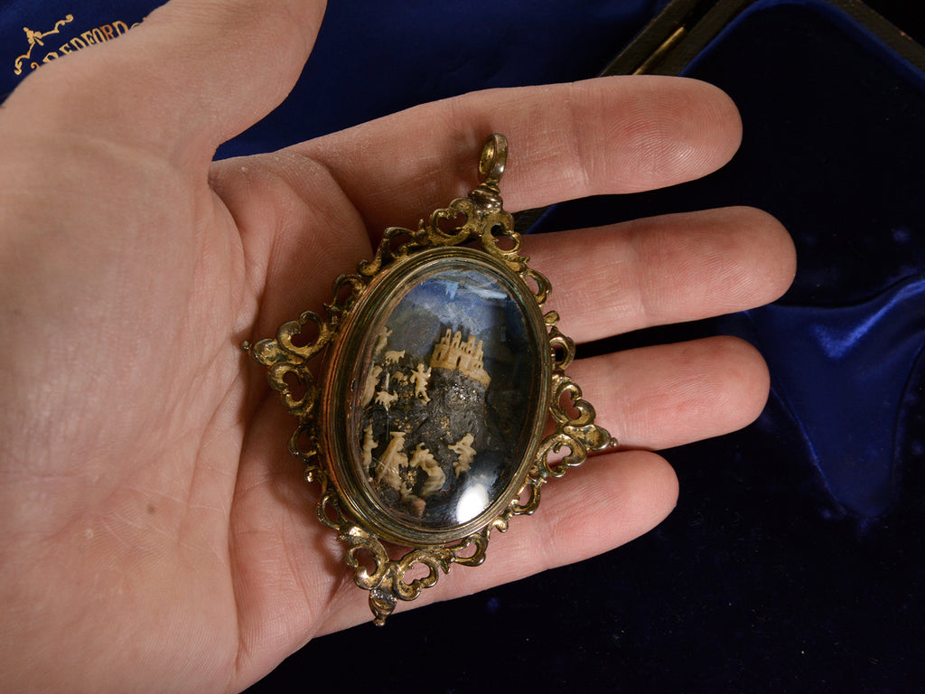 c1850 Nativity Miniature Pendant (on hand for scale)