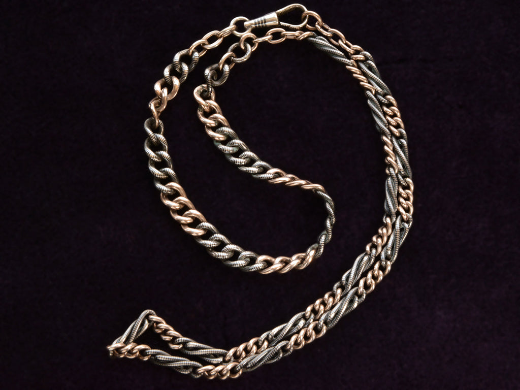 c1890 Niello Chain Necklace (detail view on dark purple)