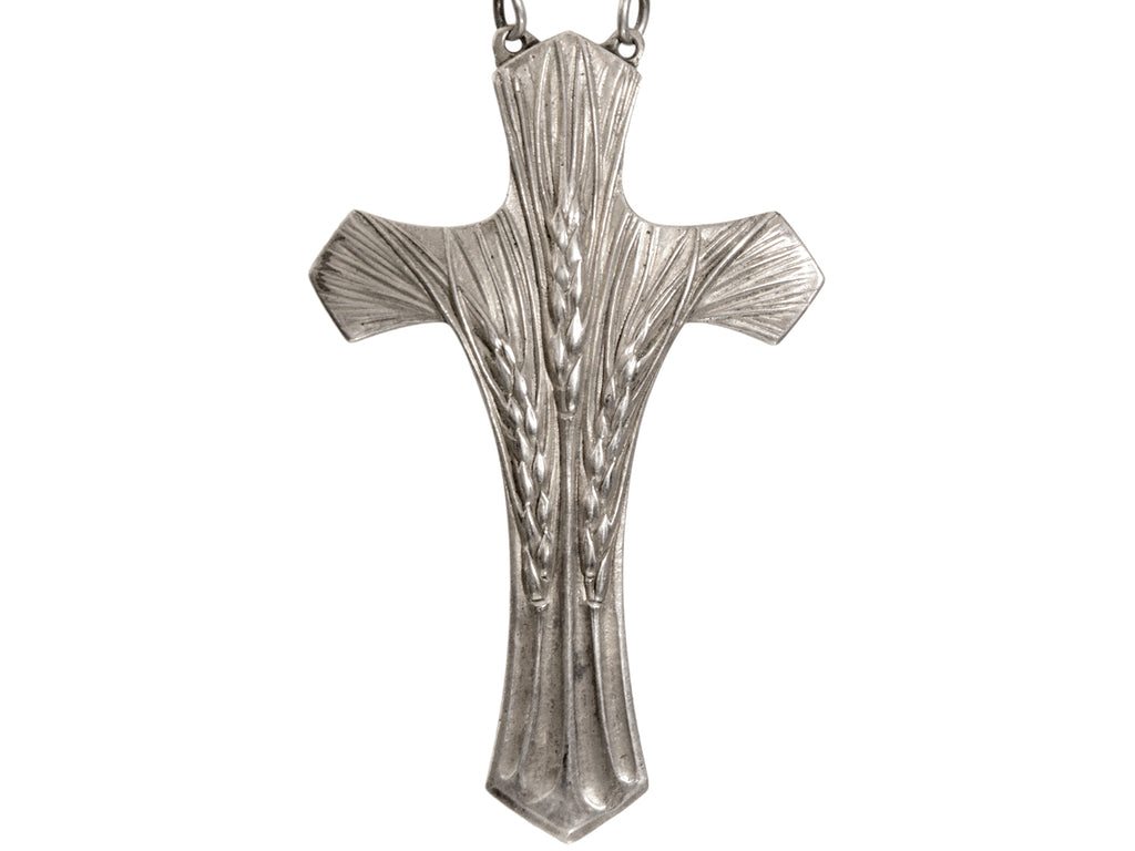 c1900 Art Nouveau Cross with wheat design in silver (shown on white background)