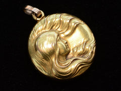 thumbnail of c1910 Art Nouveau Yellow Gold Locket (angle view on black background)