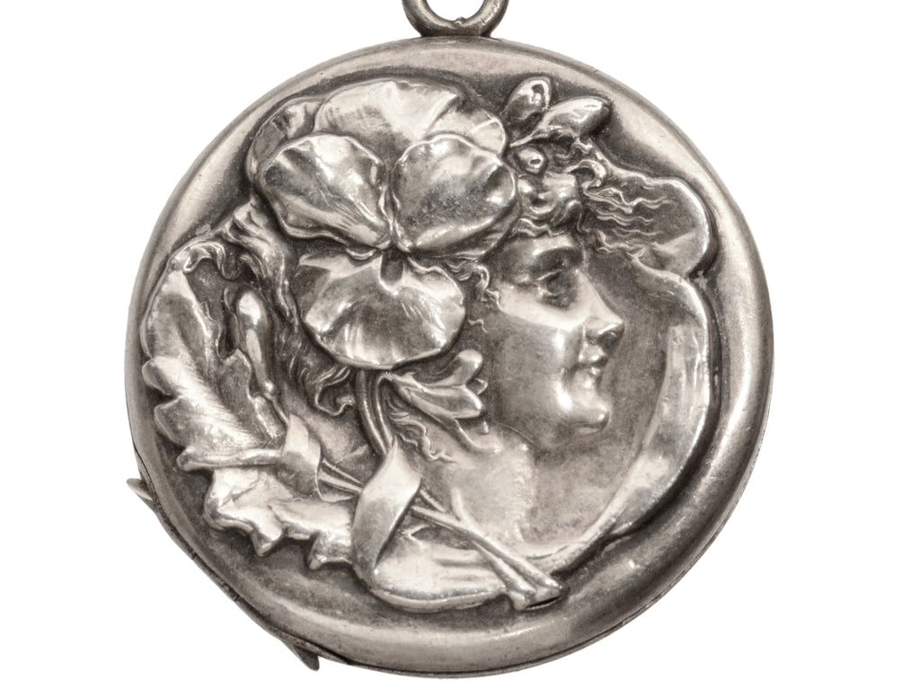 c1900 Art Nouveau Silver Locket (on white background)