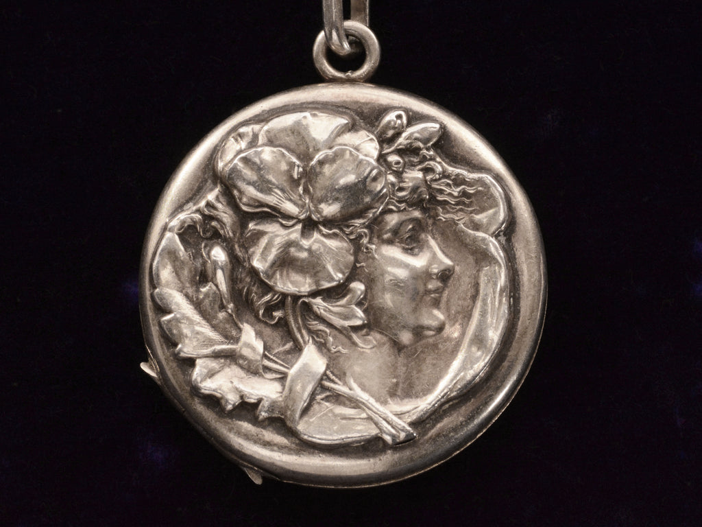 c1900 Art Nouveau Silver Locket (on black background)