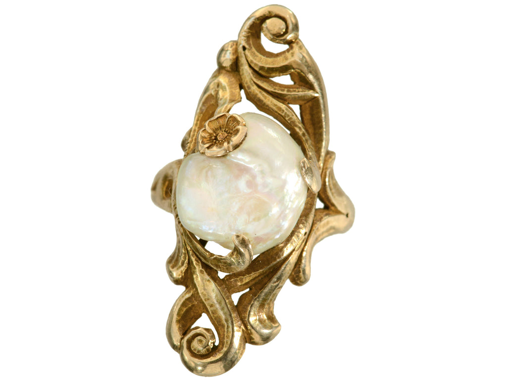 c1890 Nouveau Pearl and Gold Ring (on white background)