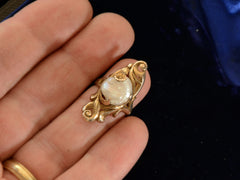 thumbnail of c1890 Nouveau Pearl and Gold Ring (on hand for scale)