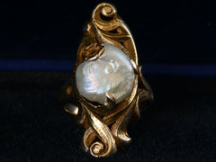 thumbnail of Front view of c1890 Nouveau Pearl and Gold Ring (on black background)