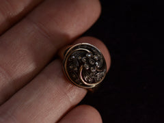 thumbnail of c1890 Art Nouveau Ring with Circular Top of Spiraling Rose Cut Diamond Silver Vines in a Gold Frame (shown worn on finger)