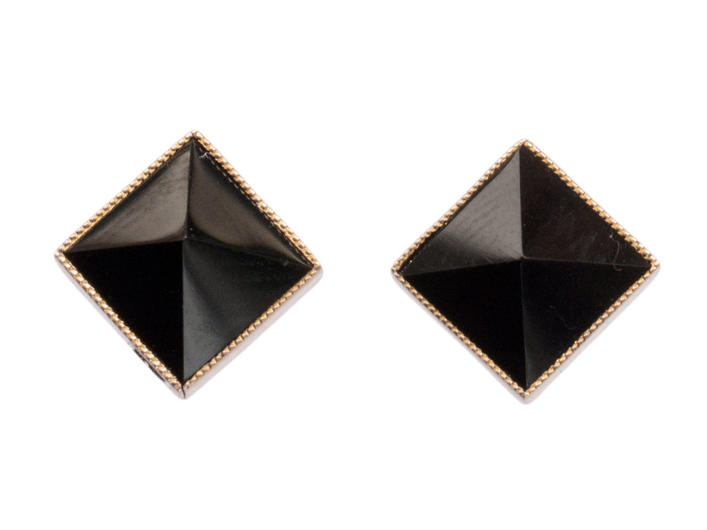 c1890 Pyramidal Black Onyx Studs in Rose Gold (shown on white background)
