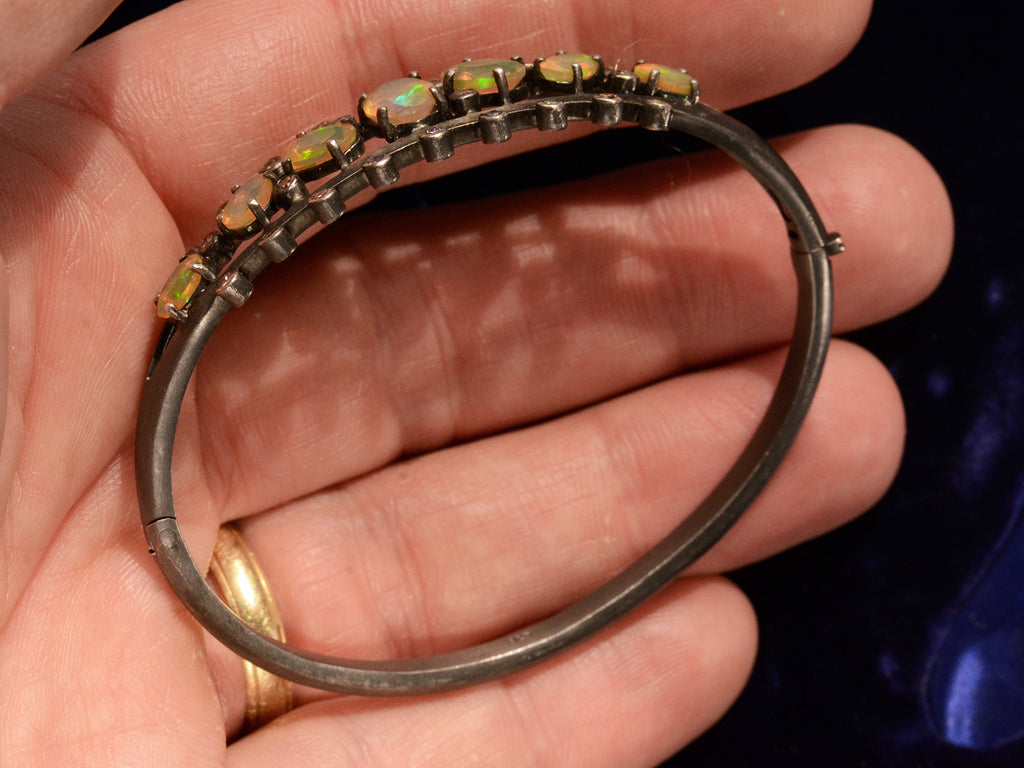 c1980 Opal & Diamond Bracelet (side profile on hand for scale)