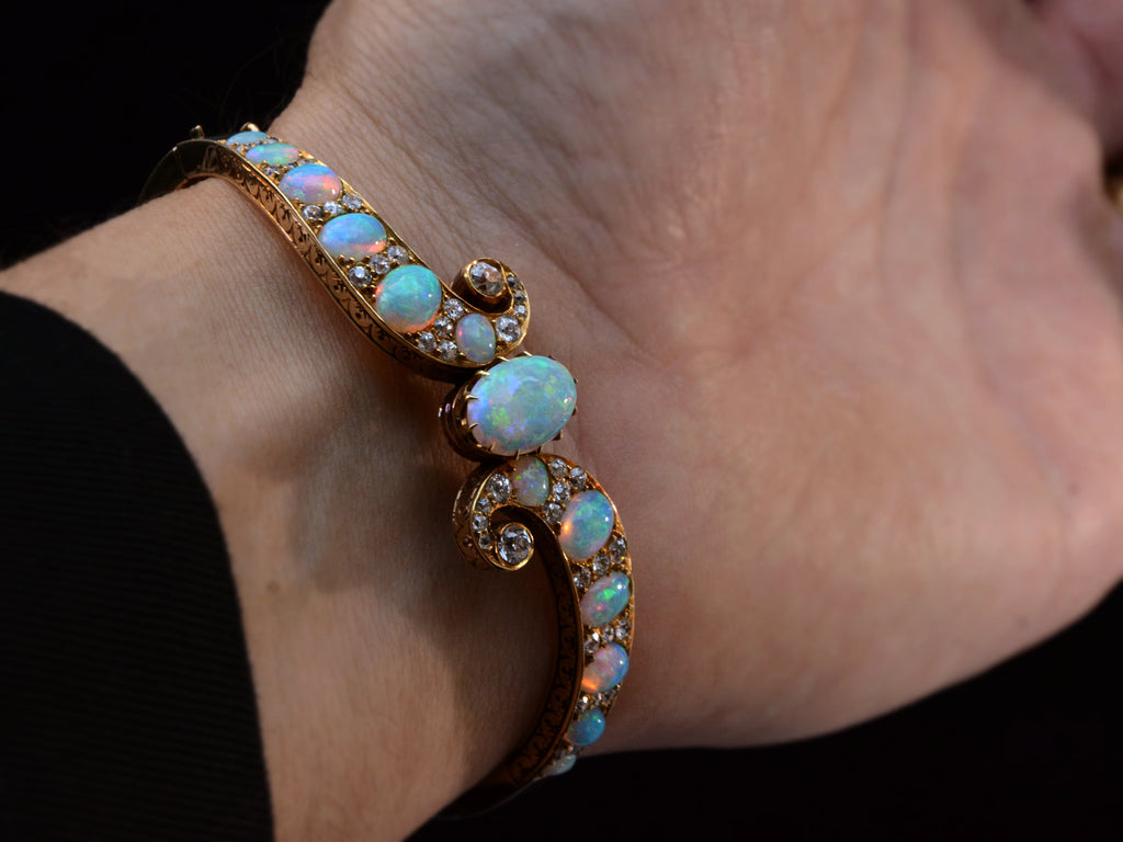 c1900 Nouveau Opal Bracelet (on hand for scale)