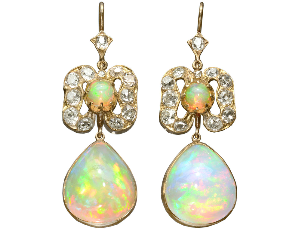 Opal and Diamond Drop Earrings (on white background)