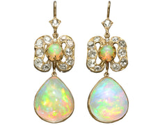 thumbnail of Opal and Diamond Drop Earrings (on white background)