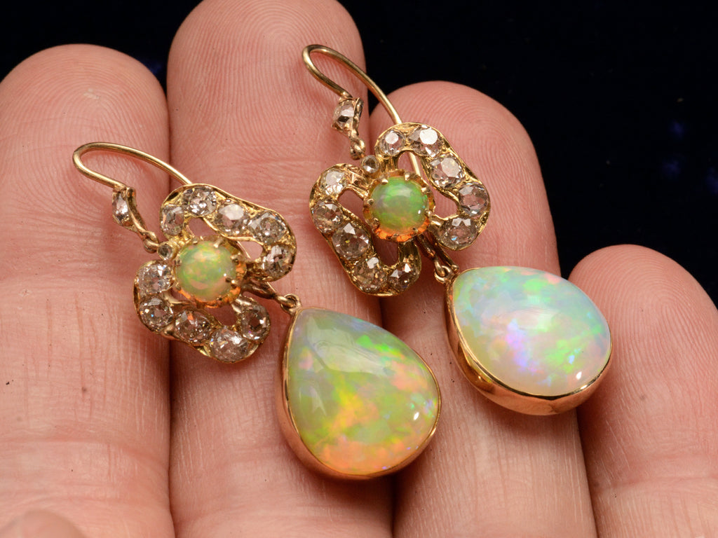 Opal and Diamond Drop Earrings (on hand for scale)